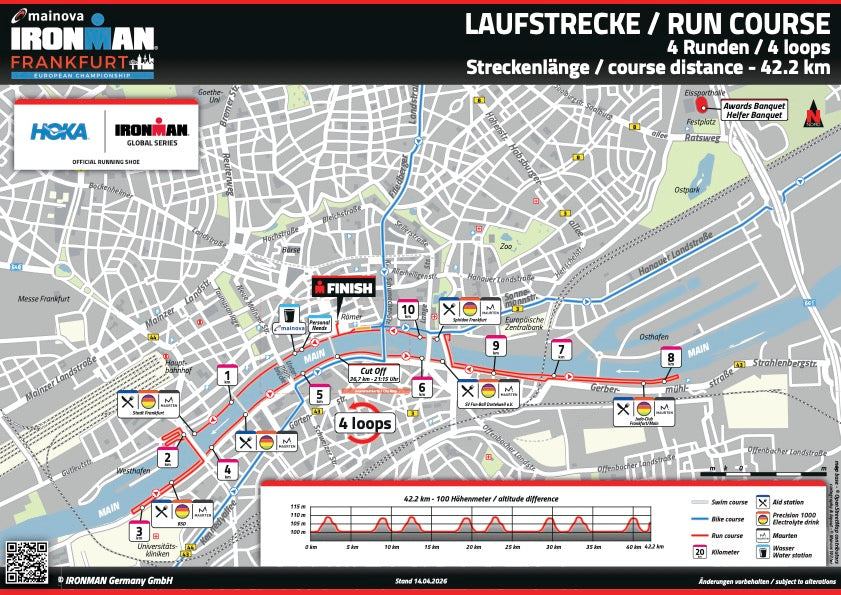 Die Laufstrecke des Ironman Frankfurt 2026.