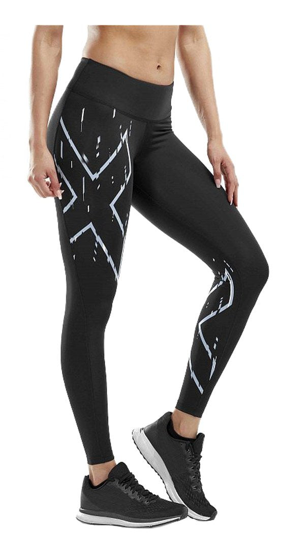 2XU Damen Mid-Rise Compression Tights, Black/Festival Blue