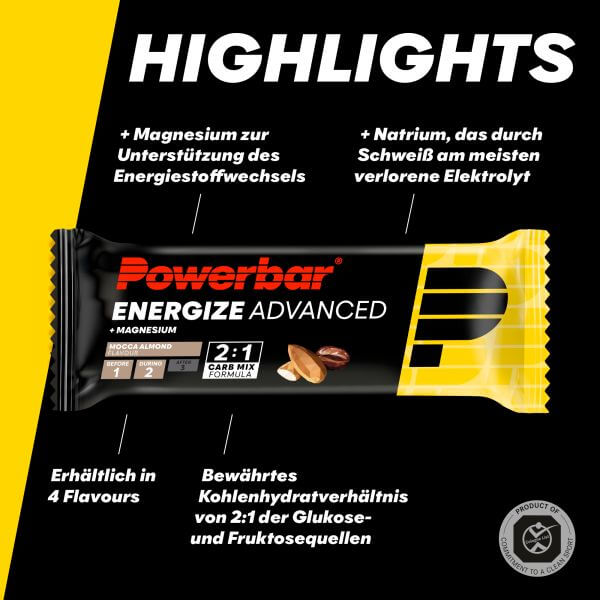 Powerbar Energize Advanced Riegel, Mocca/Mandel, 55g, MHD 8/25