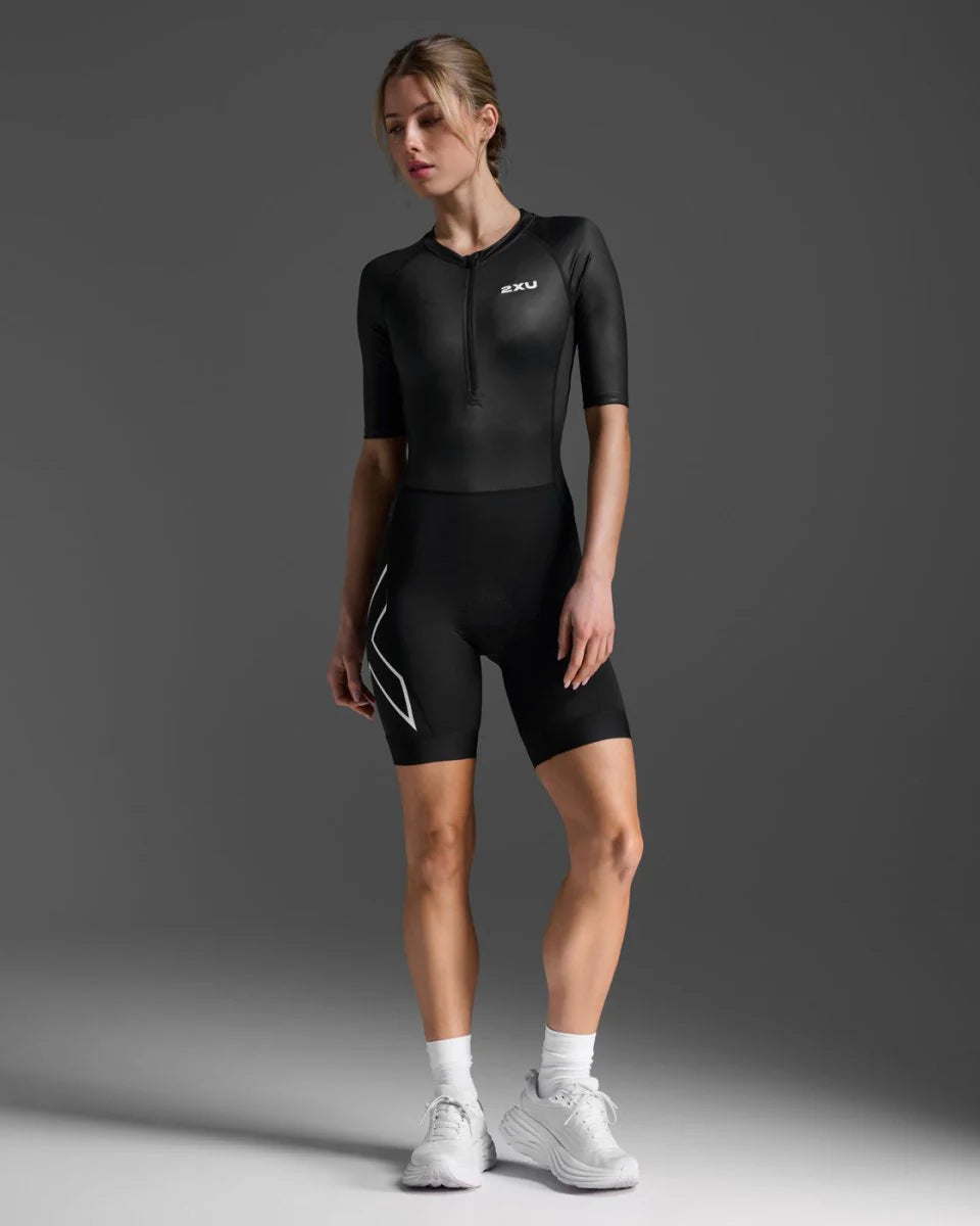 2XU Core Sleeved Trisuit, Damen, Black/White