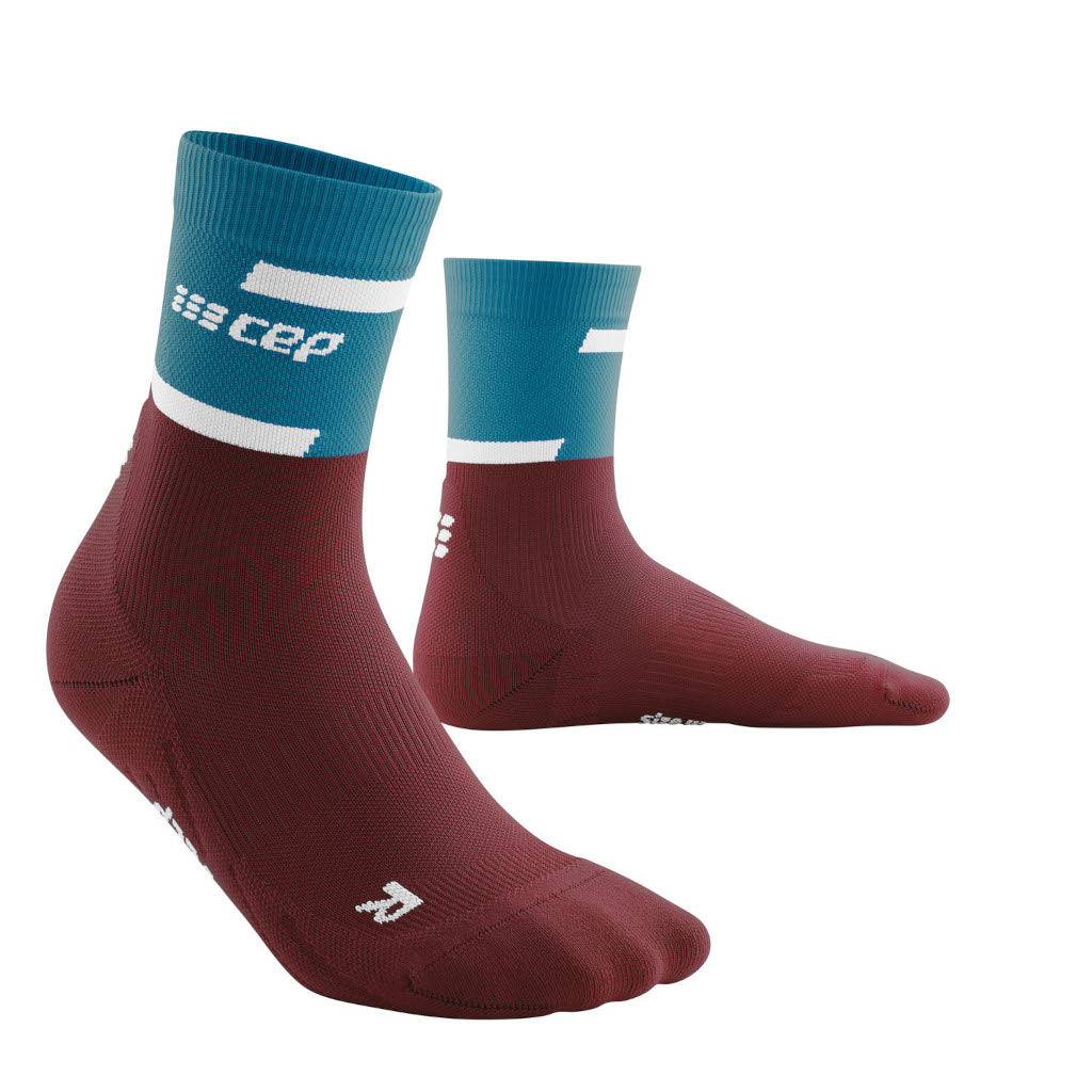 CEP The Run Compression Socks - Mid Cut, Herren, petrol/dark red, petrol/dunkelrot