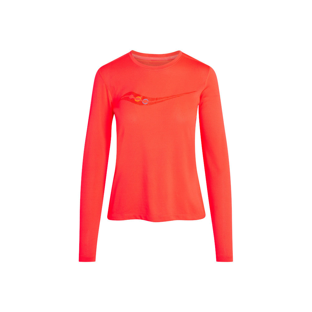 Saucony Stopwatch Graphic Long Sleeve, Langarm-Shirt, Damen, vizi red graphic