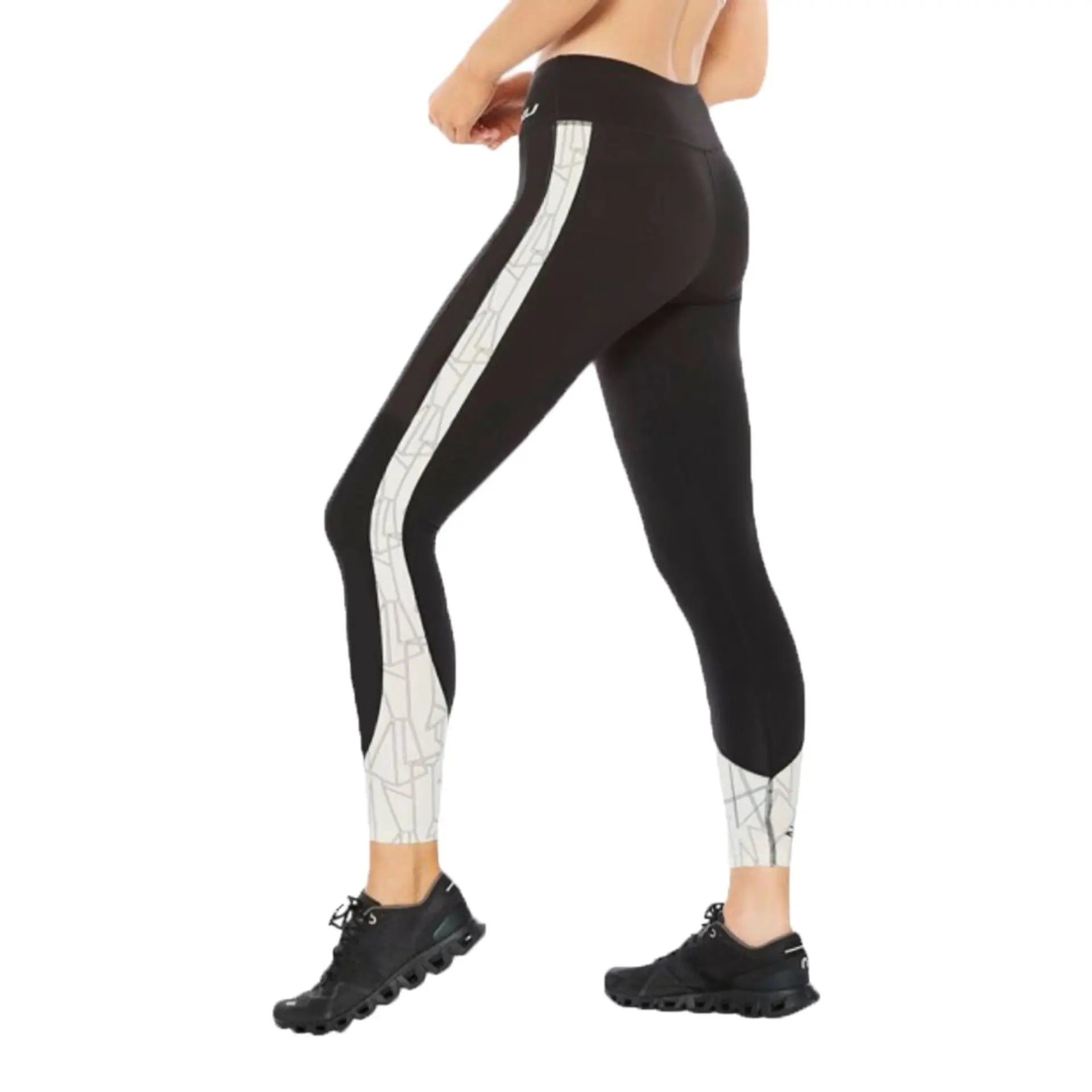 2XU Fitness Mid-Rise Line Up Tights, Damen, Black/ Geo Lines