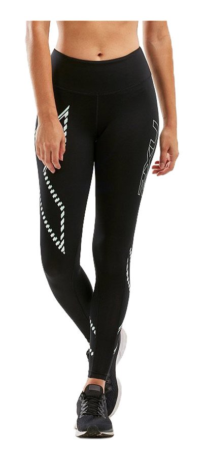 2XU Damen Mid-Rise Compression Tights, Black/Mint Duo Tone