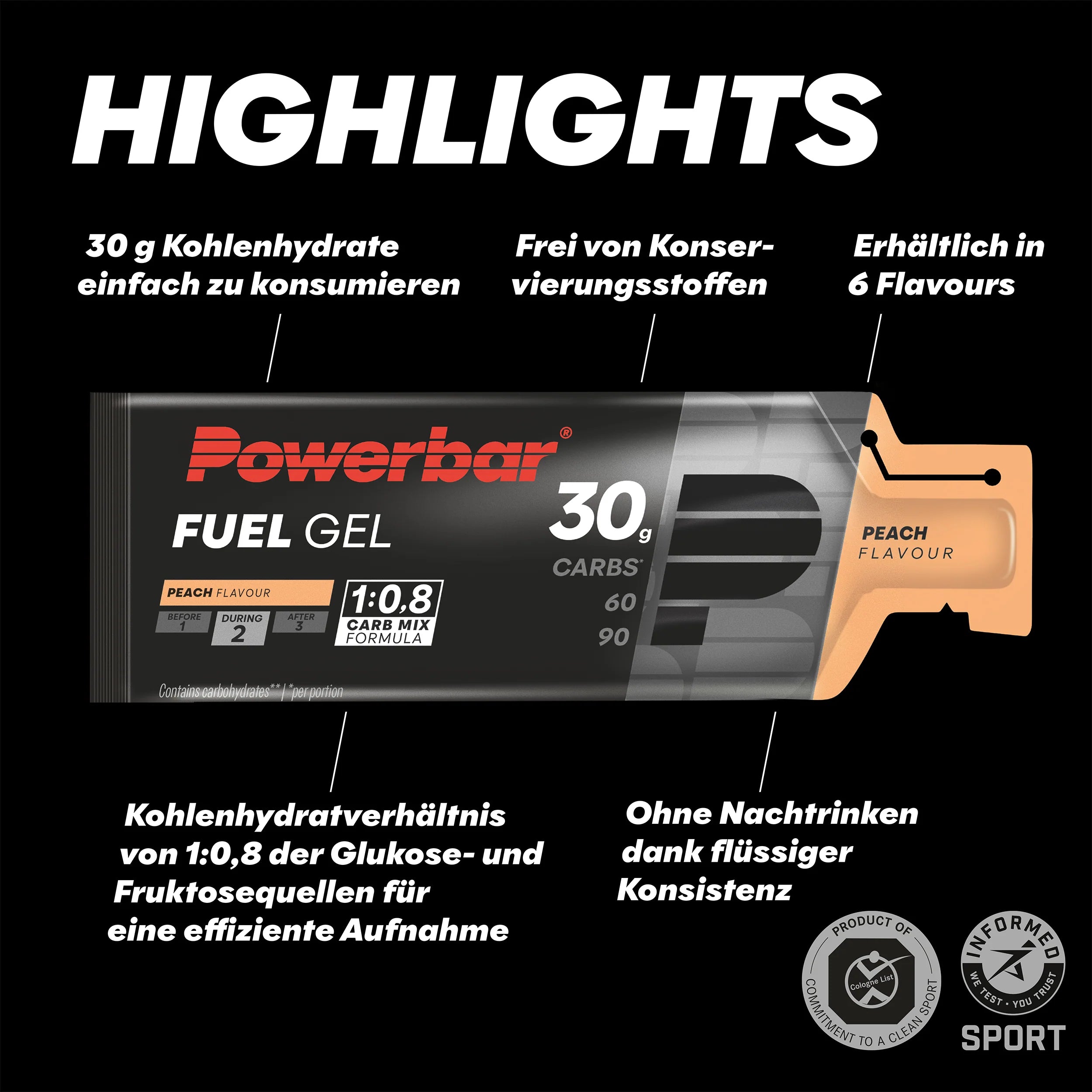 Powerbar Fuel Gel 30, Peach, 50ml, MHD 8/26