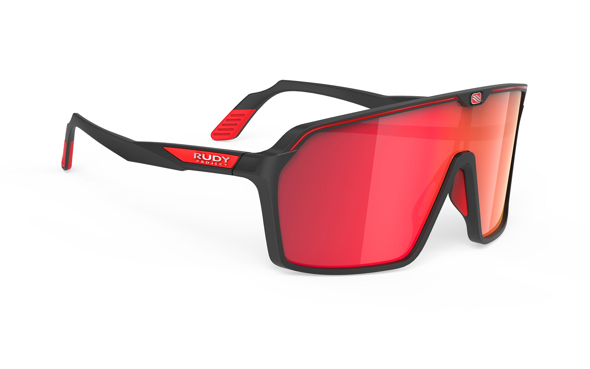 RUDY Project Sun.Spinshield Black Matte - Multilaser Red, Radbrille, Sportbrille, schwarz/rot