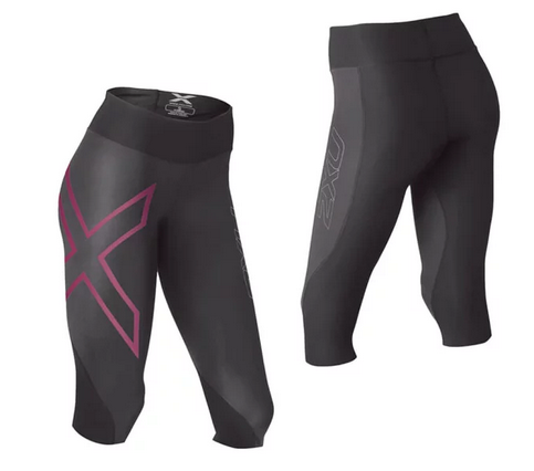 2XU Mid-Rise Compression 3/4 Tights, Damen, Ink/Cherry Pop