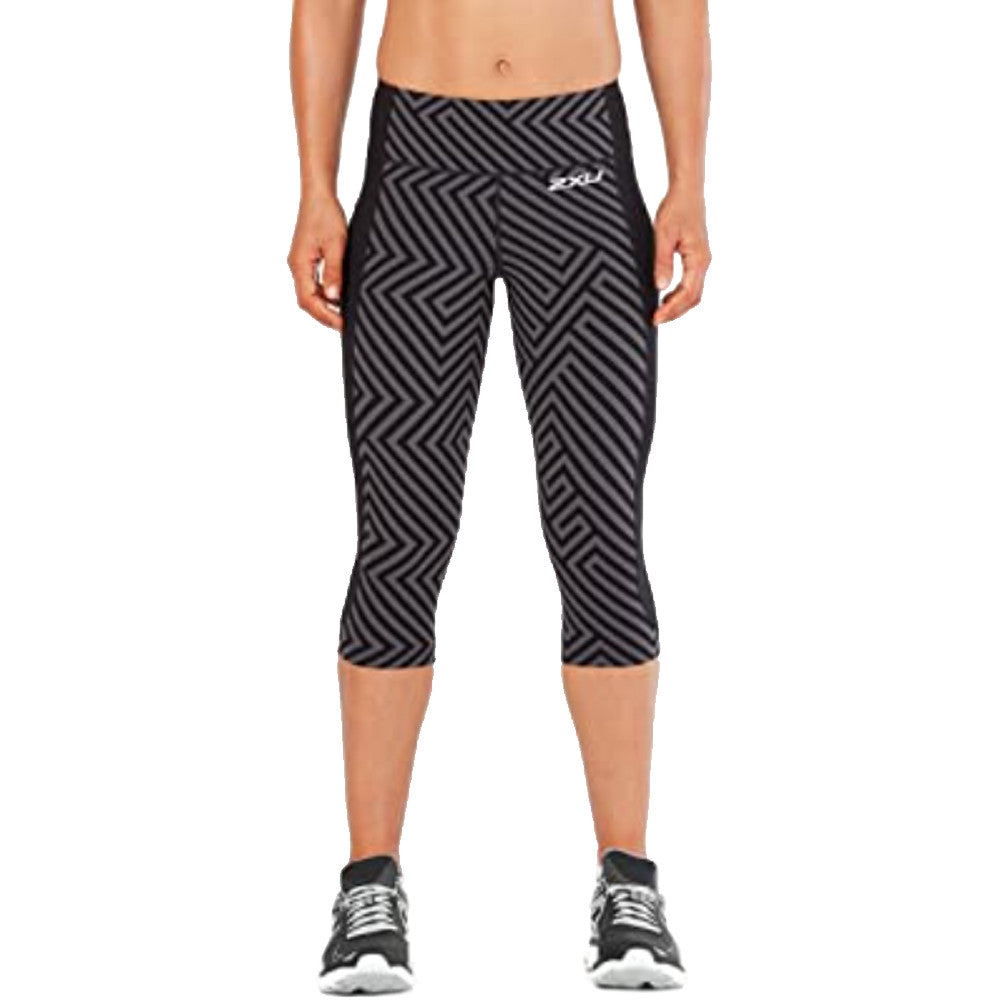 2XU Fitness Compression 3/4 Tights, Damen, Laufhose, Black/Grey Lines