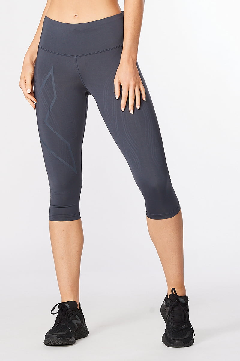 2XU Light Speed Mid-Rise Compression 3/4 Tights, Damen, Laufhose, India Ink/Ink Reflective