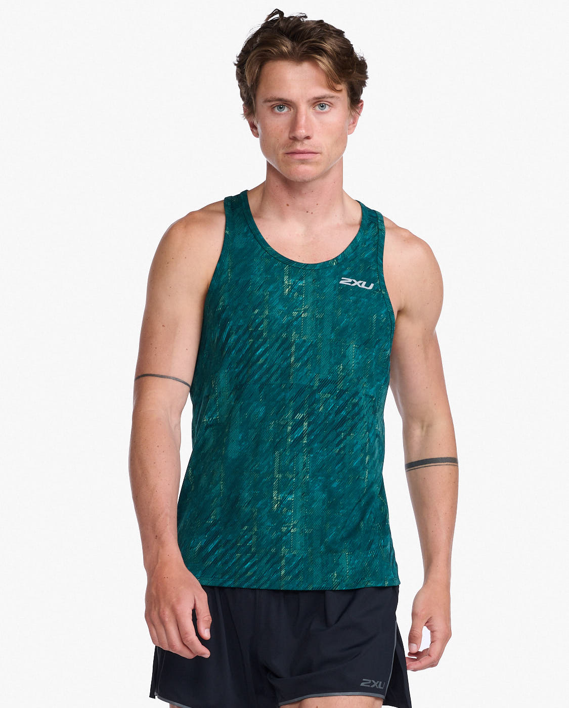 2XU Light Speed Singlet, Herren, Glitch Check/Silver Reflective