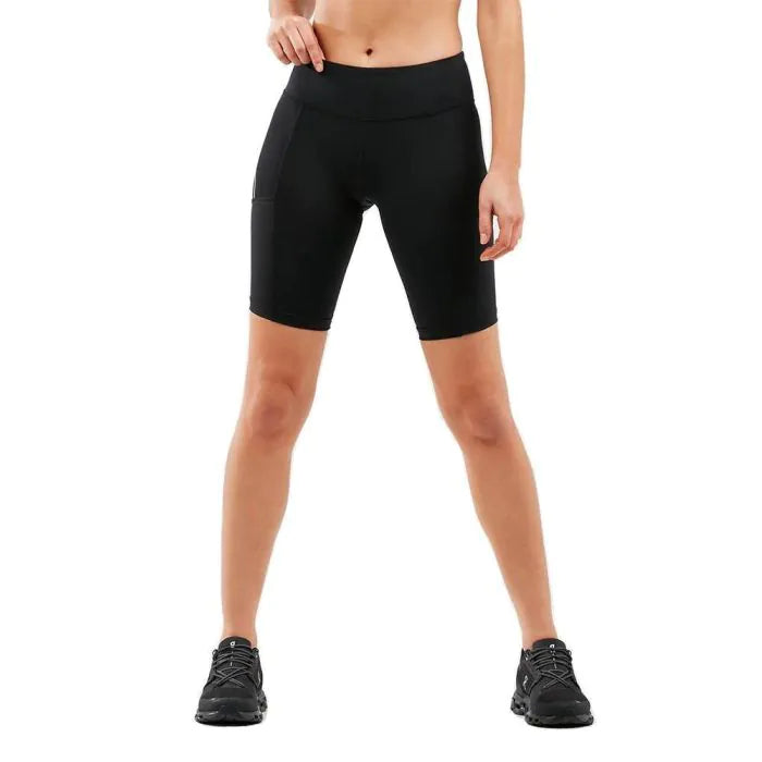 2XU Aero Vent Mid-Rise Compression Shorts, Damen, Laufhose, Black/Silver Reflective