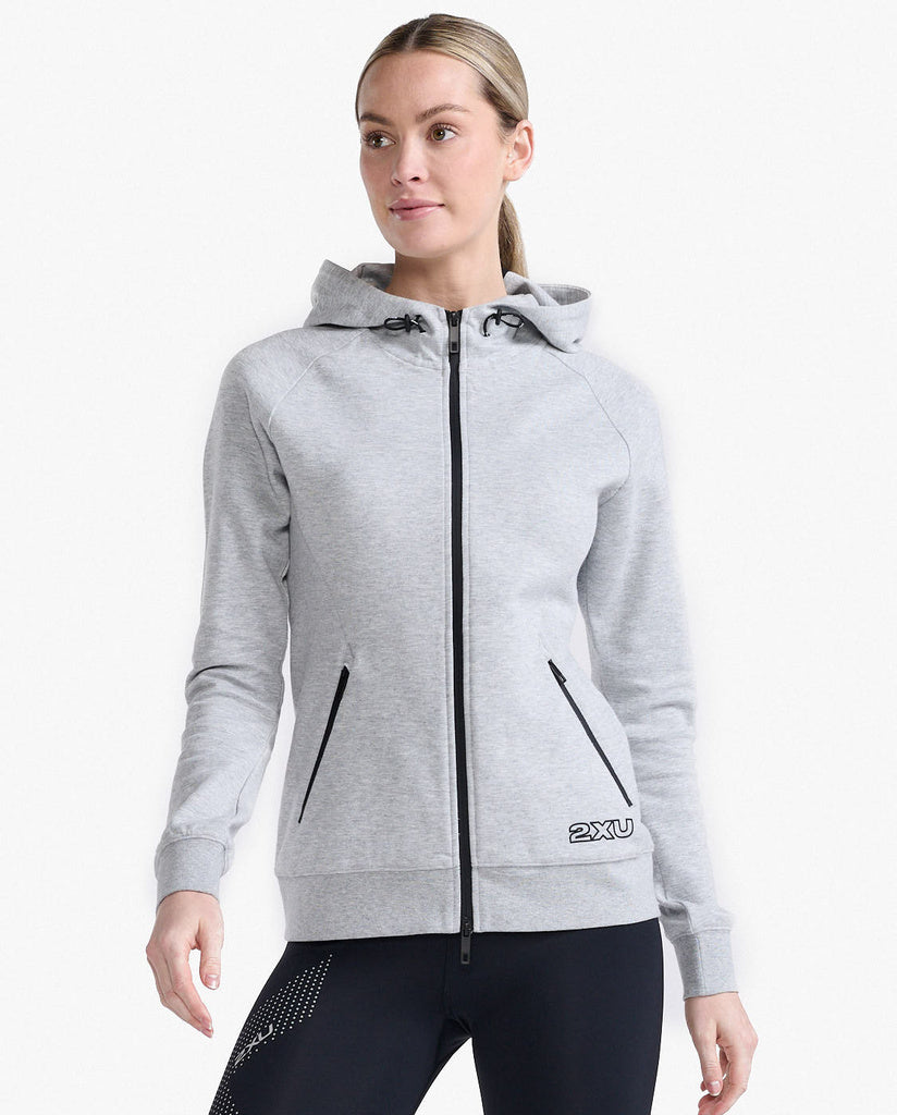 2XU Commute Full Zip Hoodie, Damen, Grey Marle/Black