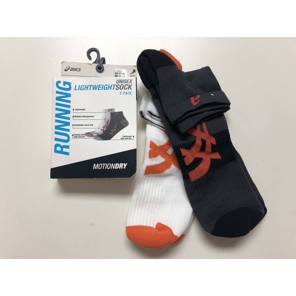 Asics Running Lightweight socks, unisex, 2 pairs, grey/orange and white/orange, size. 47-49