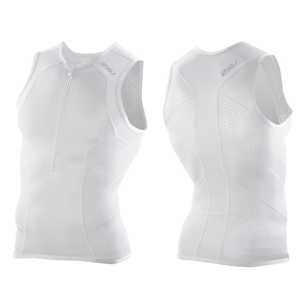 2XU Comp Tri Singlet, front zip, men, white