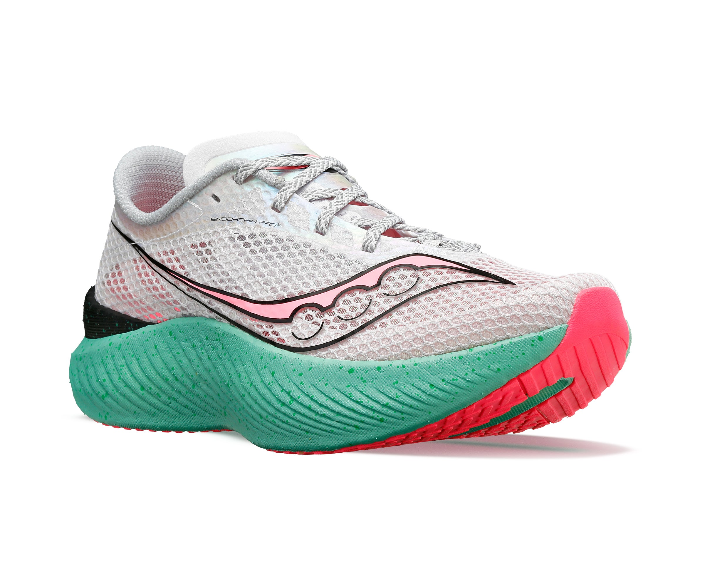 Saucony Endorphin Pro 3, Damen, fog/vizipink, grau/pink/grün