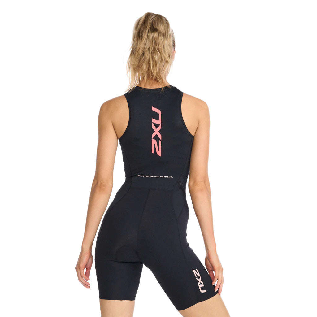 2XU Aero Front Zip Trisuit, women, black/hyper coral, schwarz/coral