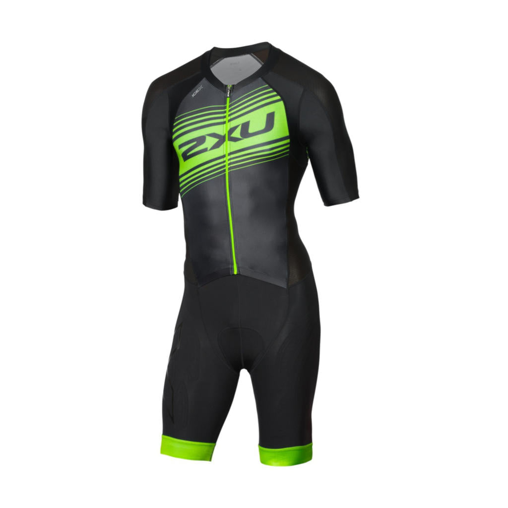 2XU Compression Full Zip Sleeved TriSuit, Herren, Black/Neon Green